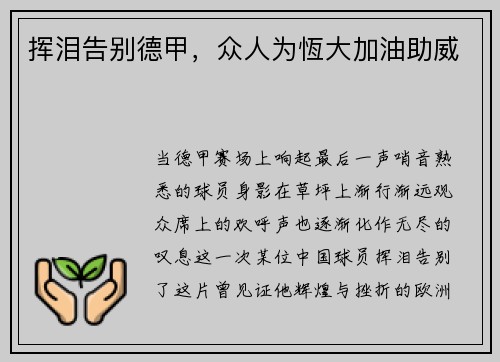 挥泪告别德甲，众人为恆大加油助威